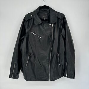Lane Bryant Womens Faux Leather Jacket Size 18/20 Black Full Zip Moto Biker Babe